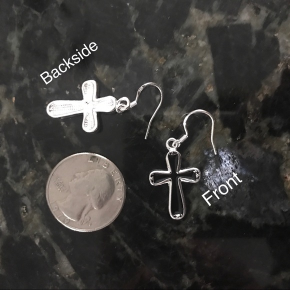 Black Silver Painted Cross Wire Earrings - Picture 3 of 4
